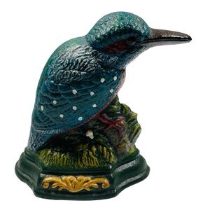 Vintage Kingfisher Hummingbird Style Cast Blue Green Cast Iron Doorstop